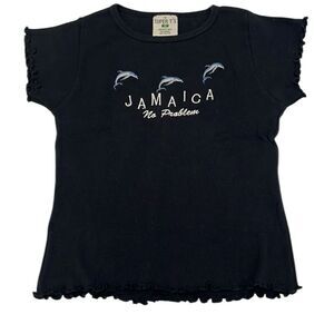 Vintage size S embroidered dolphin no problem cropped cap sleeve Jamaica T EVC